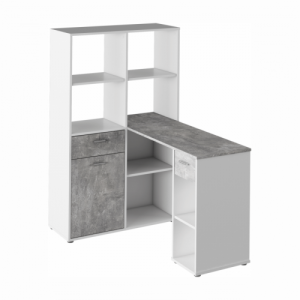 PC asztal könyvespolccal, fehér|beton, MINESON