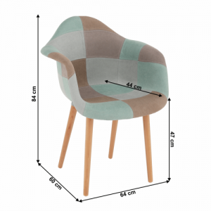 Fotel, anyag patchwork|menta|barna|bükk, KADIR NEW TIP 5