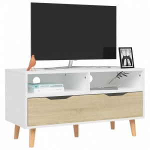 Fehér-sonoma színű szerelt fa TV-szekrény 90 x 40 x 48,5 cm