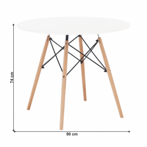 Étkezőasztal,  fehér|bükk, átmérő 90 cm, GAMIN NEW 90