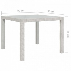 Fehér polyrattan és edzett üveg kerti asztal 90 x 90 x 75 cm