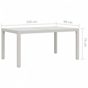 Fehér polyrattan és edzett üveg kerti asztal 150 x 90 x 75 cm