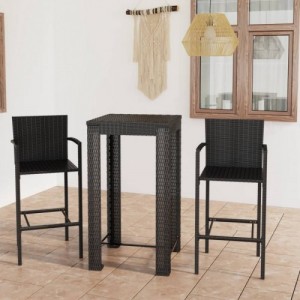 3 részes fekete polyrattan kültéri bárszett kartámasszal