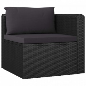 10 részes fekete polyrattan kerti bútorszett párnákkal