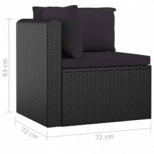 10 részes fekete polyrattan kerti bútorszett párnákkal