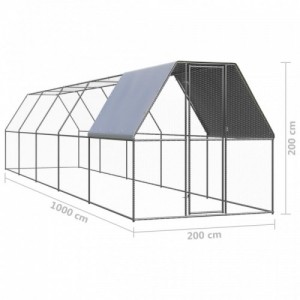 Kültéri horganyzott acél tyúkól 2 x 10 x 2 m