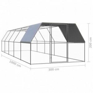 Kültéri horganyzott acél tyúkól 3 x 10 x 2 m