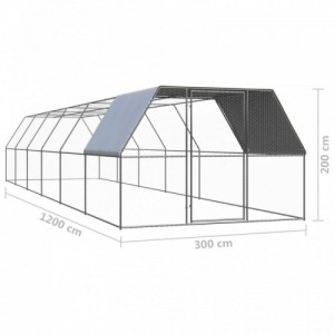 Kültéri horganyzott acél tyúkól 3 x 12 x 2 m