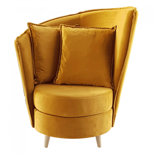 Fotel Art Deco stílusban, mustár színű Riviera szövet|tölgy, ROUND NEW