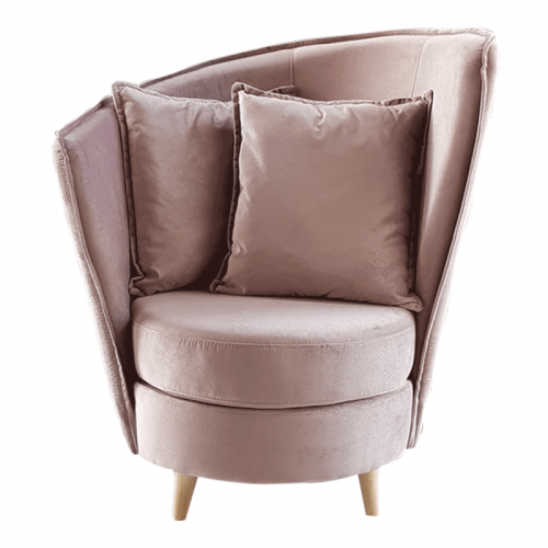 Fotel Art Deco stílusban, rózsaszín Kronos szövet|tölgy, ROUND NEW