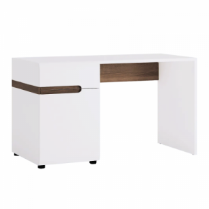PC asztal, fehér extra magasfényű HG|tölgy sonoma sötét trufla, LYNATET TYP 80