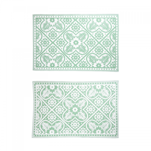 Zöld-fehér mintás, négyzet alakú, kétoldalú kültéri szőnyeg