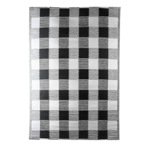 Fekete-fehér kockás, téglalap alakú, kétoldalú kültéri szőnyeg