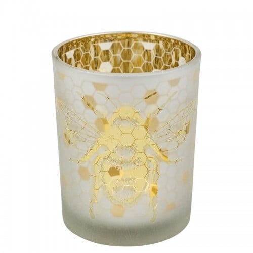 Üveg teamécses tartó, méhecskés, arany színű, 12 cm