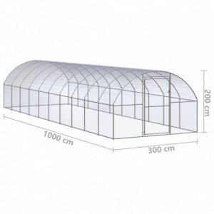 Kültéri horganyzott acél tyúkól 3 x 10 x 2 m