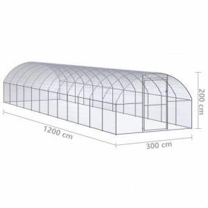 Kültéri horganyzott acél tyúkól 3 x12 x 2 m