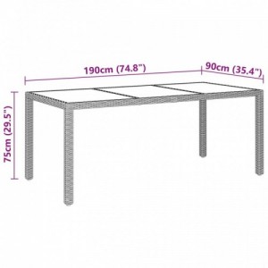 Fekete polyrattan és edzett üveg kerti asztal 190 x 90 x 75 cm