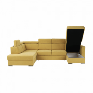 Luxus kivitelű ülőgarnitúra, sárga|barna párnák, balos, MARIETA U