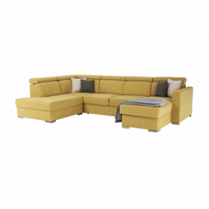 Luxus kivitelű ülőgarnitúra, sárga|barna párnák, balos, MARIETA U