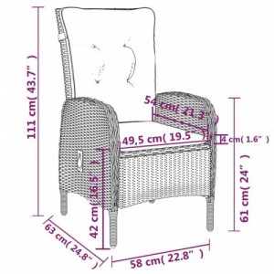 3 részes fekete polyrattan kerti étkezőgarnitúra párnákkal