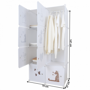 Gyerek moduláris szekrény, fehér|barna minta, KIRBY