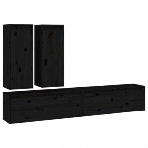 4 darab fekete tömör fenyőfa TV-szekrény