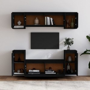 6 darab fekete tömör fenyőfa TV-szekrény