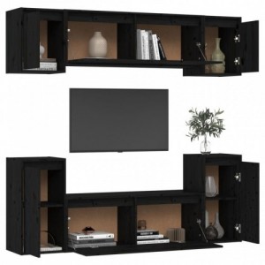6 darab fekete tömör fenyőfa TV-szekrény