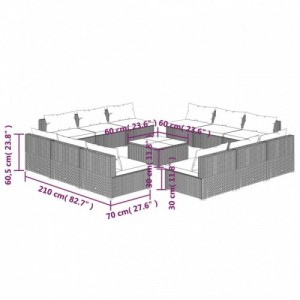 13 részes szürke polyrattan kerti ülőgarnitúra párnákkal