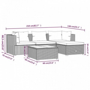 5 részes szürke polyrattan kerti ülőgarnitúra párnákkal