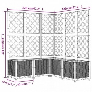 Sötétszürke PP rácsos kerti ültetőláda 120 x 120 x 136 cm