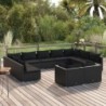 11 részes fekete polyrattan kerti ülőgarnitúra párnákkal
