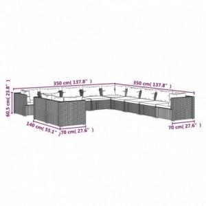 11 részes barna polyrattan kerti bútorszett párnákkal