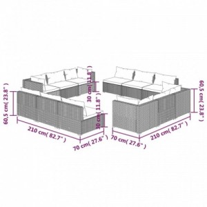 12 részes fekete polyrattan kerti ülőgarnitúra párnákkal