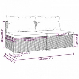 2 részes fekete polyrattan kerti ülőgarnitúra párnákkal