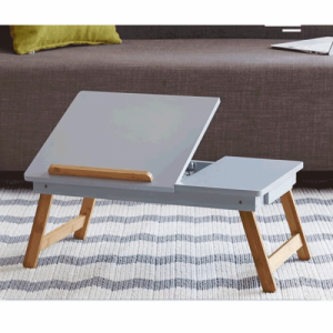 Notebook asztal|táblagép tartó, fehér|természetes bambusz, MELTEN