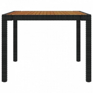 Fekete polyrattan és akácfa kerti asztal 190 x 90 x 75 cm