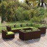 9 részes barna polyrattan kerti bútorszett párnákkal