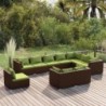 10 részes barna polyrattan kerti bútorszett párnákkal