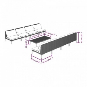 9 részes sötétszürke polyrattan kerti bútorszett párnákkal