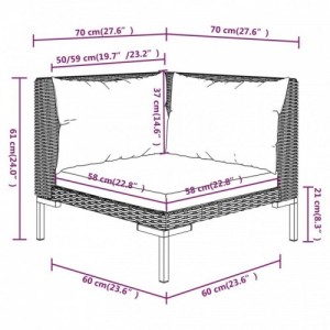 5 részes sötétszürke polyrattan kerti bútorszett párnákkal