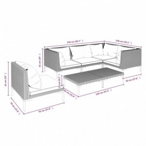 6 részes sötétszürke polyrattan kerti bútorszett párnákkal