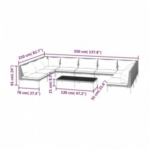 10 részes sötétszürke polyrattan kerti ülőgarnitúra párnákkal