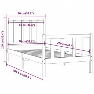 Fekete tömör fa ágykeret 90 x 200 cm