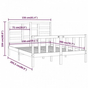 King Size fekete tömör fa ágykeret 150 x 200 cm