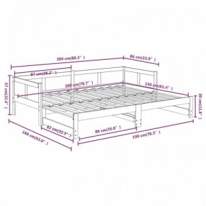 Tömör fenyőfa kihúzható kanapéágy 2x(80x200) cm