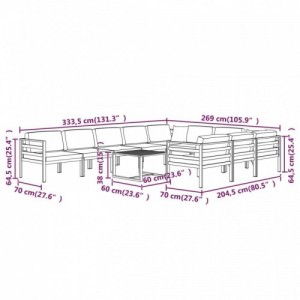 11 részes antracitszürke alumínium kerti ülőgarnitúra párnákkal