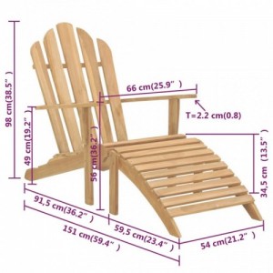 2 db tömör tíkfa Adirondack szék lábtartóval