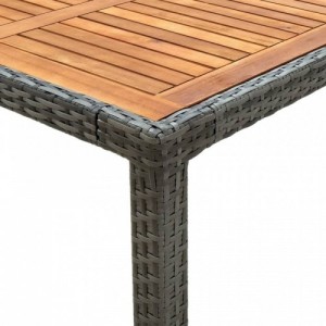 Szürke polyrattan és akácfa kerti asztal 150 x 90 x 75 cm