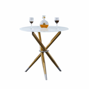 Étkezőasztal|dohányzóasztal, fehér|gold króm arany, átmérő 80 cm, DONIO